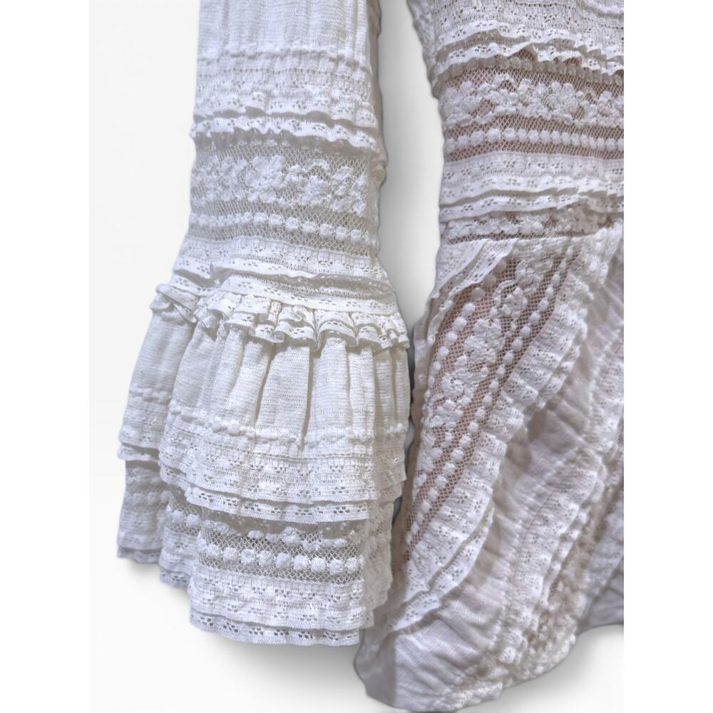 CINQ À SEPT Antonia Turtleneck Lace Ruffle Blouse Ivory Long Sleeve Small EUC - Picture 5 of 6